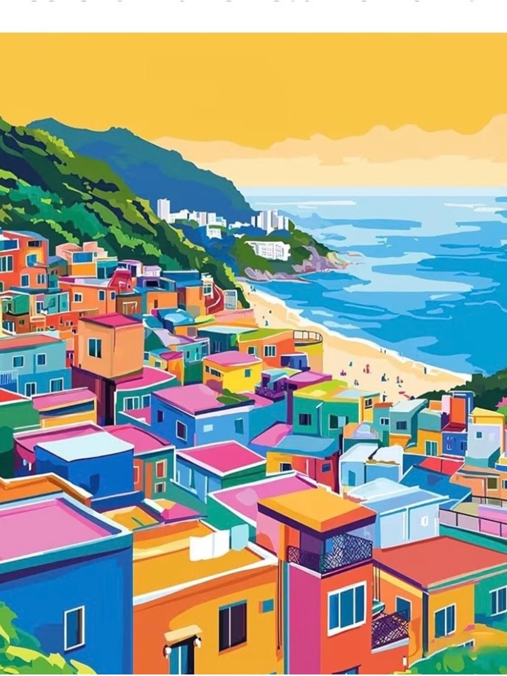 Colorful Coastal Village - Vibrant Multicolor Artwork. DIY paint by number